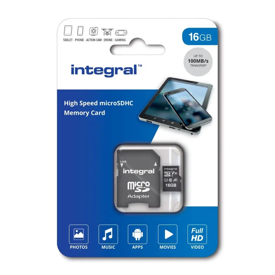 Integral 16GB High Speed MicroSDHC/XC V10 UHS-I U1