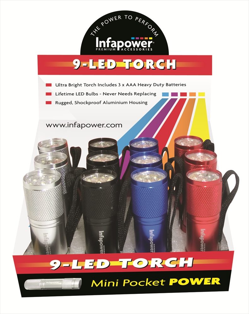 Infapower 9 LED aluminium torchx12