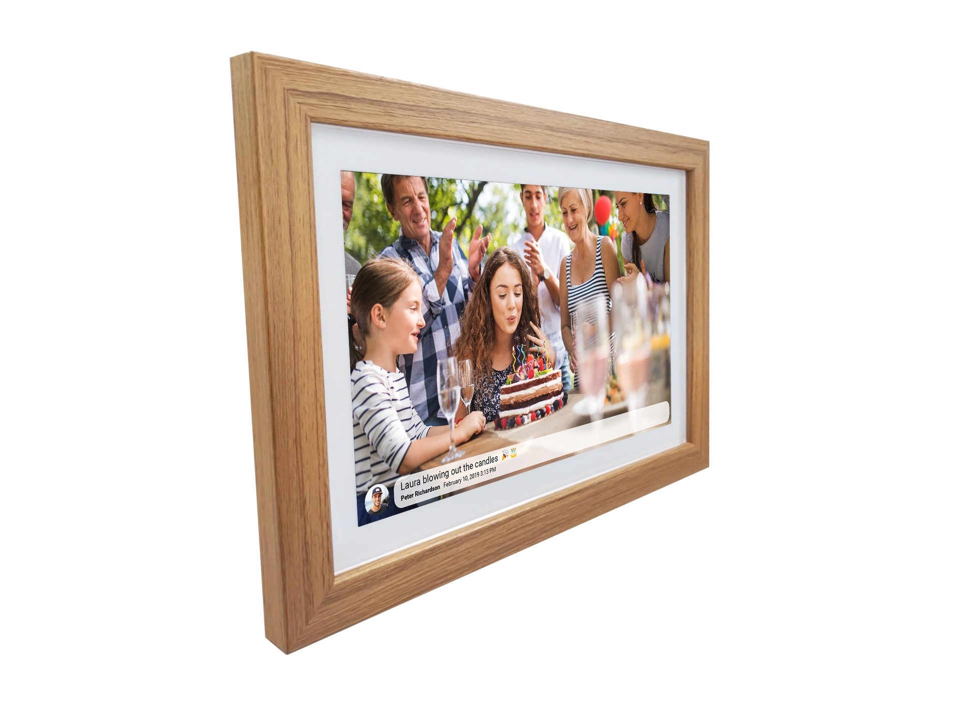 Inov8 10" Digital Frame with Frameo - White w/ Lt Oak Frame